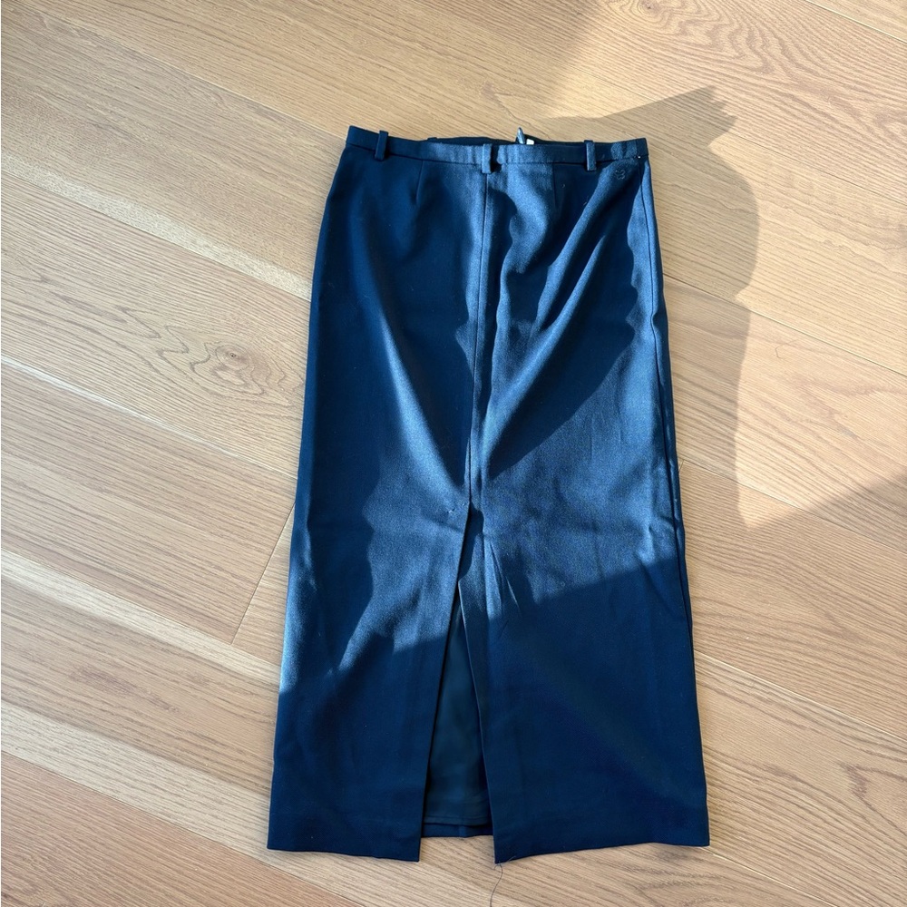 Classic Navy Blue Midi Skirt with Slit